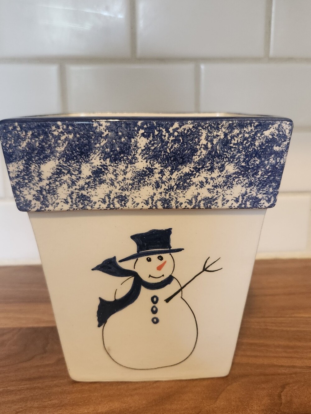 Bitossi Italy Hand-Painted Snowman Ceramic Planter-Rare